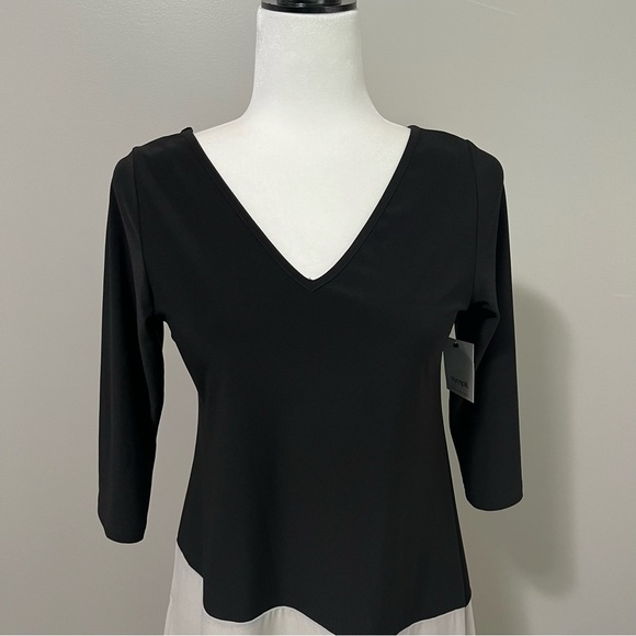 Sympli Color Block V-Neck Pullover Style 22269cb2 Asymmetrical Tunic Top - Picture 6 of 14